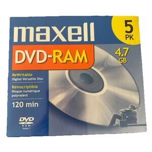 Maxell DVD-RAM DISC 4.7GB Rewritable DVD-RAM Disc for Video/Data 5-Pack Sealed